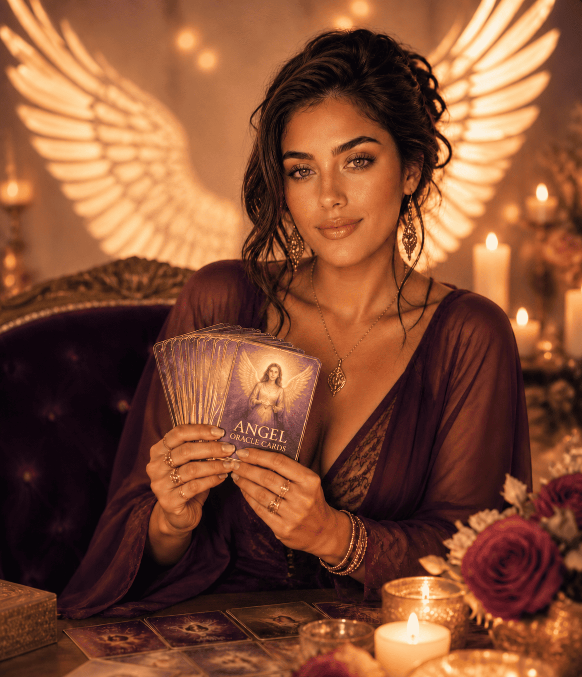 Valentina con cartas de los ángeles